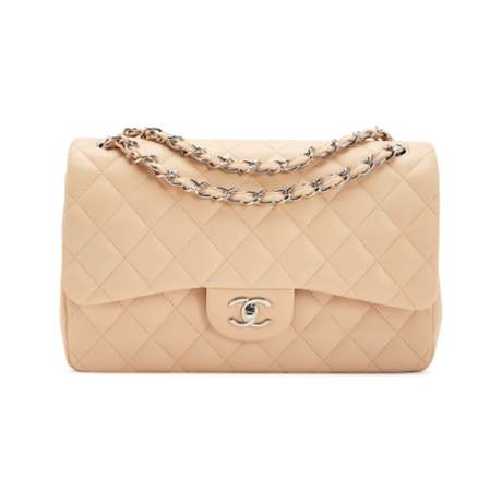 Chanel Jumbo Classic Double Flap, agneau matelassé Beige, argenté