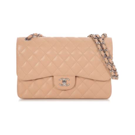 Chanel Jumbo Classic Double Flap, caviar matelassé Beige, argenté