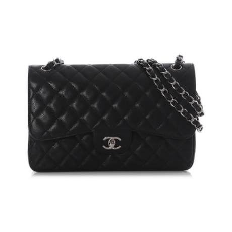 Chanel Jumbo Classic Double Flap, caviar matelassé Black, argenté