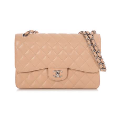 Chanel Jumbo Classic Double Flap, caviar matelassé Light Beige, argenté