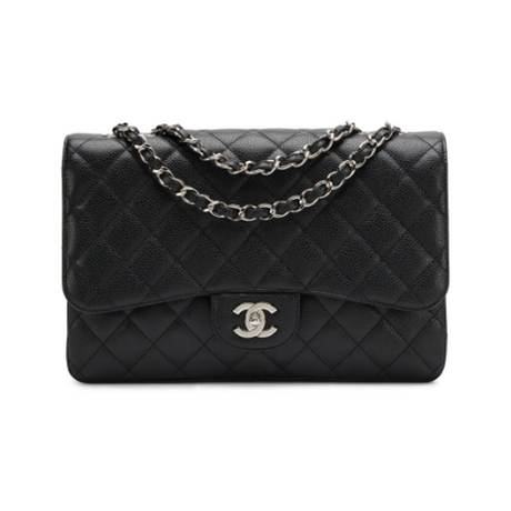 Chanel Jumbo Classic Single Flap, caviar matelassé Black, argenté