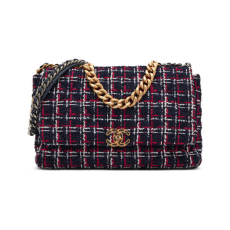 Chanel Large 19 Flap, tweed matelassé vieilli Multicolor, argenté