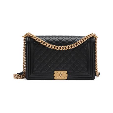 Chanel Large Boy, agneau matelassé Black, doré vieilli