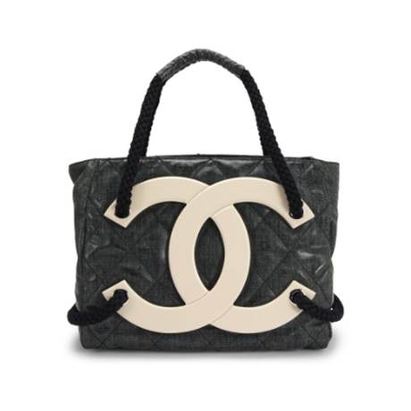 Chanel Large CC Cruise Yacht Collection Tote, toile matelassé enduit Grey, argenté, édition limitée
