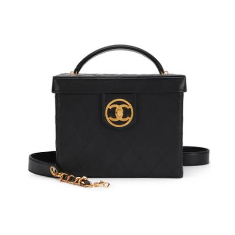 Chanel Large Circle CC Vanity Case, agneau matelassé Black, doré