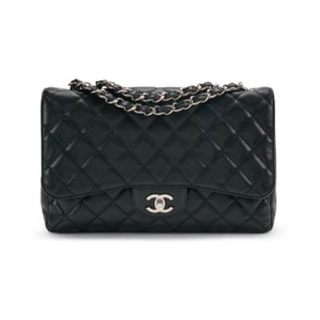 Chanel Large Flap, caviar matelassé Black, argenté