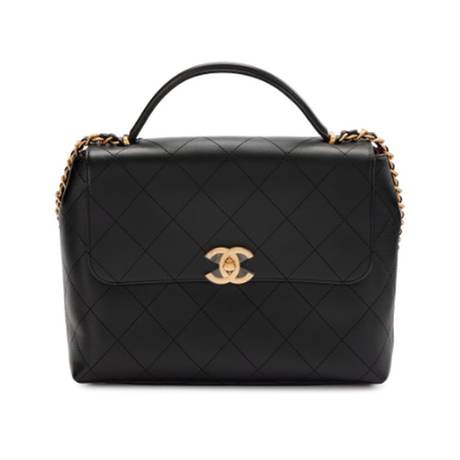 Chanel Large Jumbo Flap avec Top Handle, agneau matelassé Black, doré vieilli
