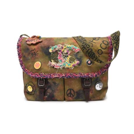Chanel Large Messenger, tweed & toile Multicolor Graffiti & Khaki On The Pavement, ruthénium
