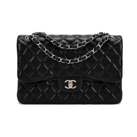 Chanel Large Timeless Classic Double Flap, agneau matelassé Black, argenté