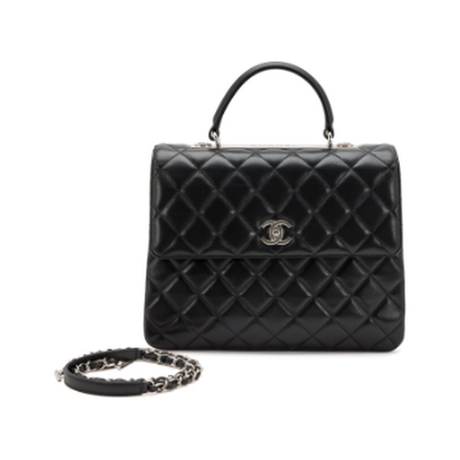 Chanel Large Trendy CC Top Handle Flap, agneau matelassé Black, argenté