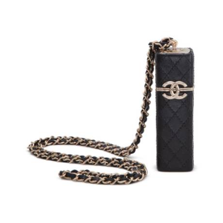 Chanel Lipstick Case, agneau matelassé Black, doré