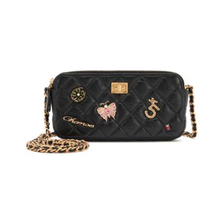 Chanel Lucky Charms 2.55 Reissue Double Zip Clutch avec chaîne, veau matelassé vieilli Black, doré