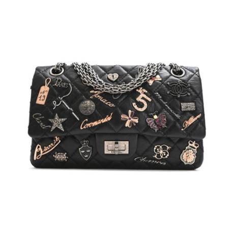 Chanel Lucky Charms Reissue 2.55 Double Flap, veau matelassé vieilli Black, ruthénium