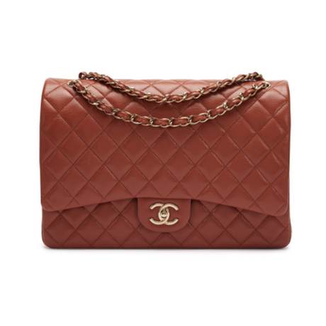 Chanel Maxi Classic Double Flap, caviar matelassé Caramel Brown, doré