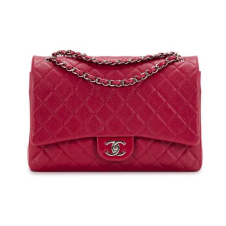 Chanel Maxi Classic Double Flap, caviar matelassé Red, argenté