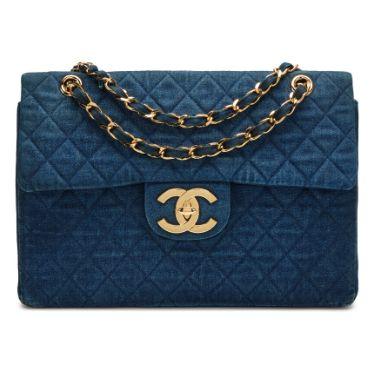 Chanel Maxi Jumbo XL Classic Single Flap, denim matelassé Dark Blue, doré