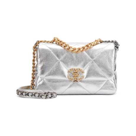 Chanel Medium 19, agneau matelassé Silver, doré & argenté