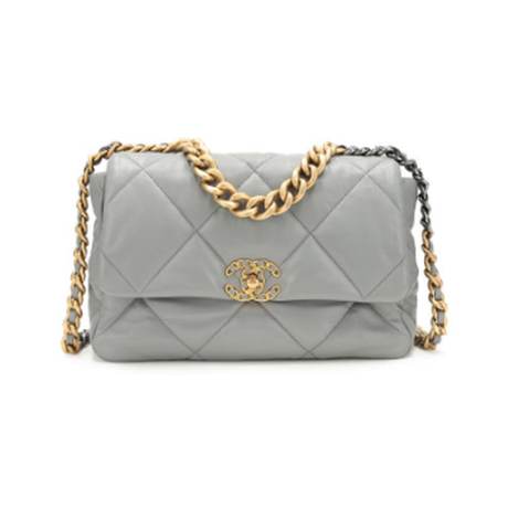 Chanel Medium 19, chèvre matelassé Grey, ruthénium