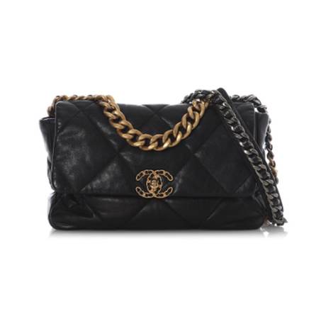 Chanel Medium 19 Flap, agneau matelassé Black, doré & ruthénium