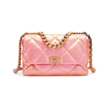 Chanel Medium 19 Flap, veau irisé matelassé Pink, argenté & ruthénium