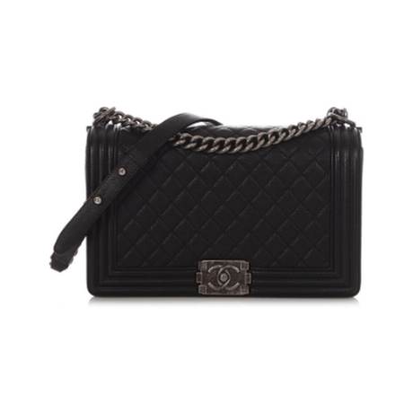 Chanel Medium Boy avec, caviar matelassé Black New, argenté