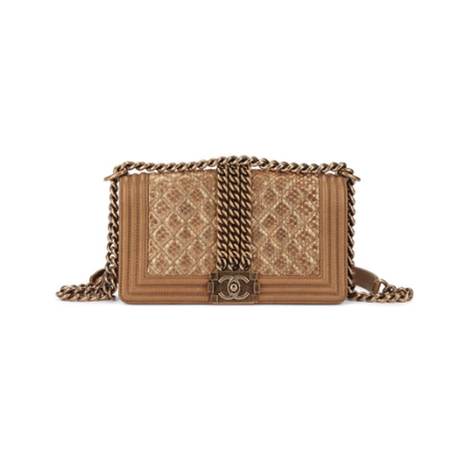 Chanel Medium Boy, python & veau Gold, doré vieilli