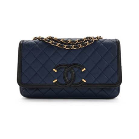 Chanel Medium CC Filigree Flap, caviar & agneau matelassé Navy & Black, doré