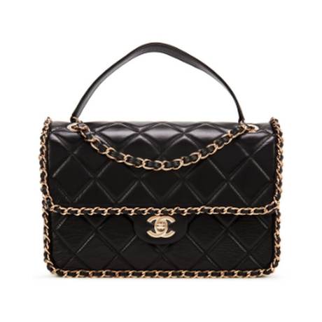 Chanel Medium Chain Around Single Flap, veau matelassé vieilli Black, doré