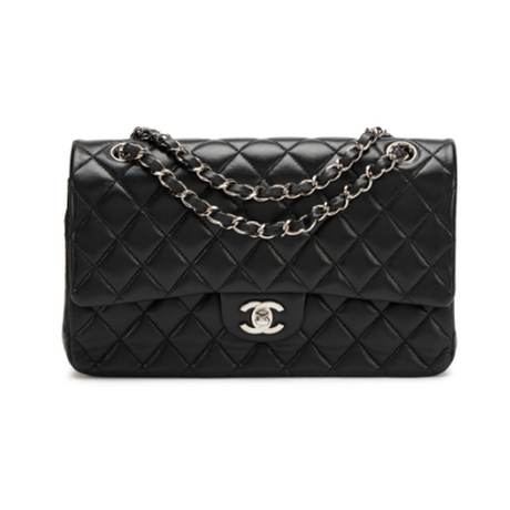 Chanel Medium Classic Double Flap, agneau matelassé Black, argenté