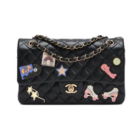 Chanel Medium Classic Double Flap, agneau matelassé Black Hollywood Charms, doré pâle