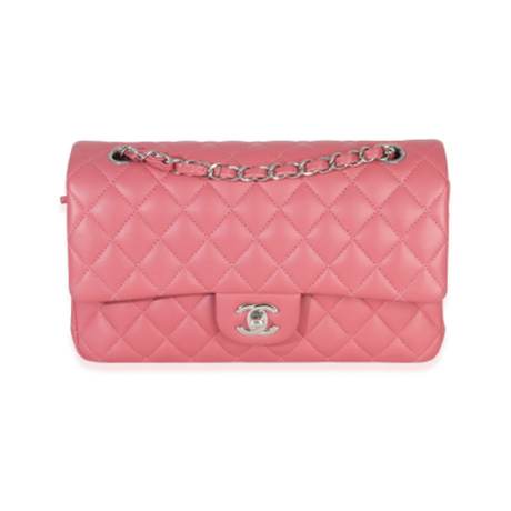 Chanel Medium Classic Double Flap, agneau matelassé Pink, argenté