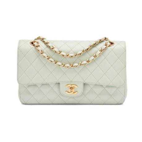 Chanel Medium Classic Double Flap, caviar Light Blue, doré