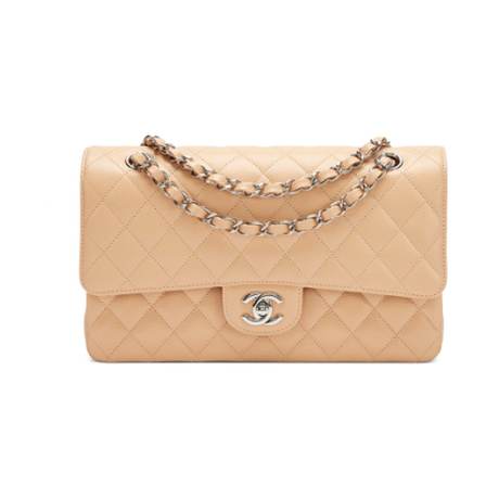 Chanel Medium Classic Double Flap, caviar matelassé Beige Clair, argenté