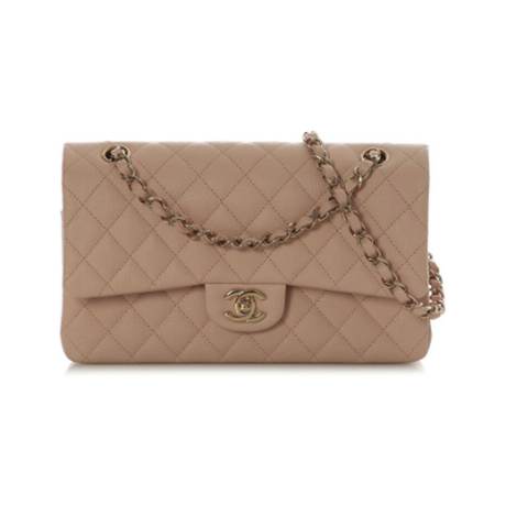 Chanel Medium Classic Double Flap, caviar matelassé Beige, doré