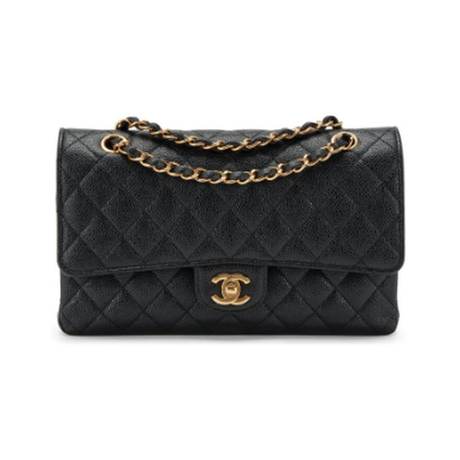 Chanel Medium Classic Double Flap, caviar matelassé Black, doré