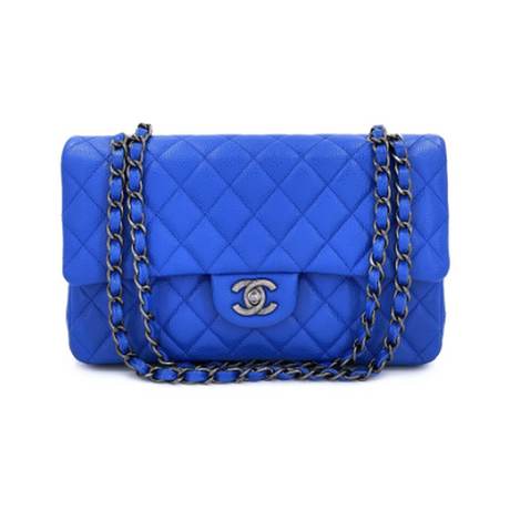 Chanel Medium Classic Double Flap, caviar matelassé Blue Roi Cobalt, ruthénium