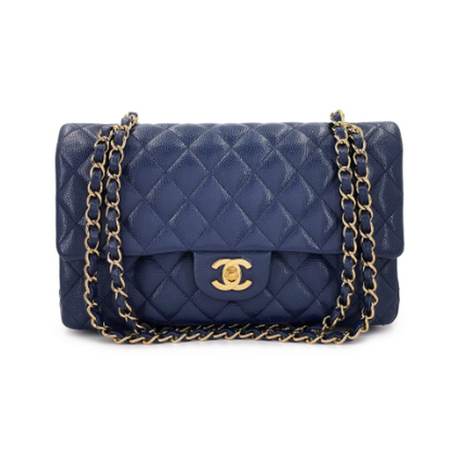 Chanel Medium Classic Double Flap, caviar matelassé Navy Blue, doré