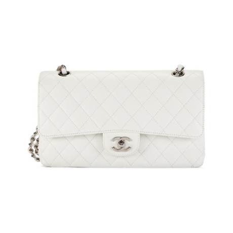 Chanel Medium Classic Double Flap, caviar matelassé White, argenté