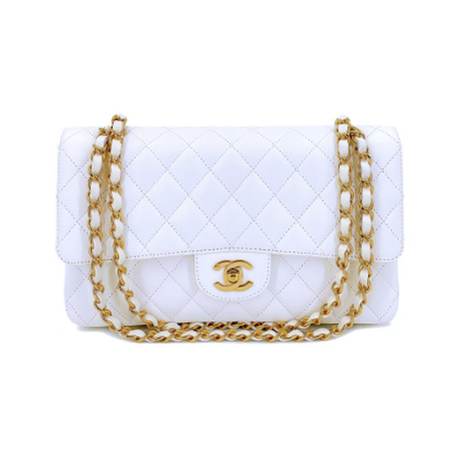 Chanel Medium Classic Double Flap, caviar matelassé White, doré