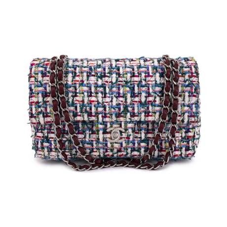 Chanel Medium Classic Double Flap, tweed Multicolor, argenté