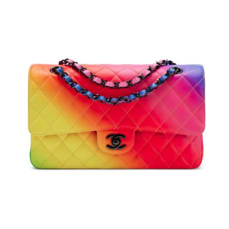 Chanel Medium Classic Double Flap, veau matelassé Rainbow, noir