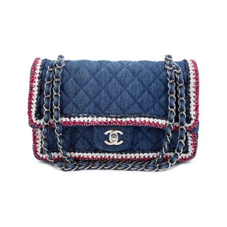 Chanel Medium Classic Flap, denim & tweed Blue & Framed, argenté