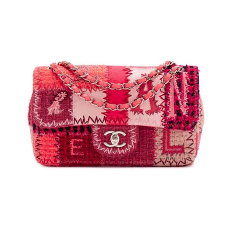 Chanel Medium Classic Single Flap, tweed & caviar & veau Pink & Patchwork, argenté