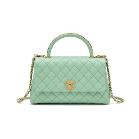 Chanel Medium Coco Top Handle, caviar matelassé Light Green, doré