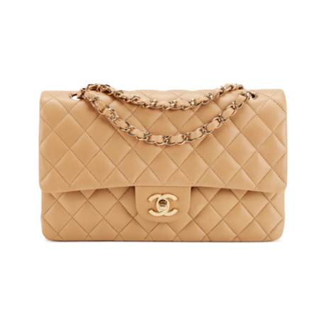 Chanel Medium Double Flap, agneau matelassé Beige Old, doré