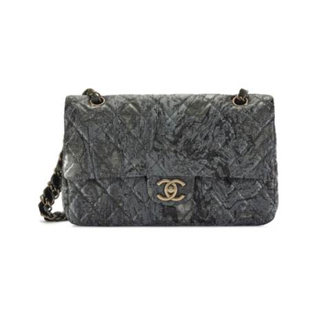 Chanel Medium Double Flap, brocart métallisé matelassé Dark Grey