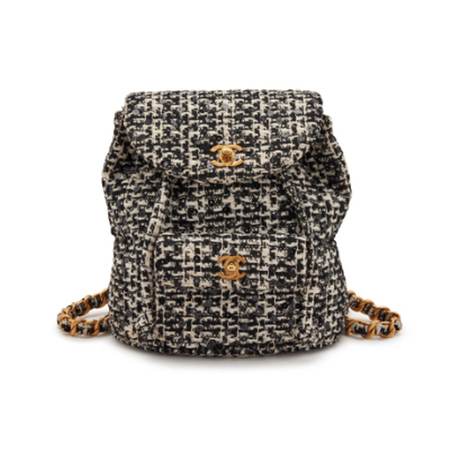 Chanel Medium Duma Timeless CC Sac à dos, sequins & tweed matelassé Black & White, doré