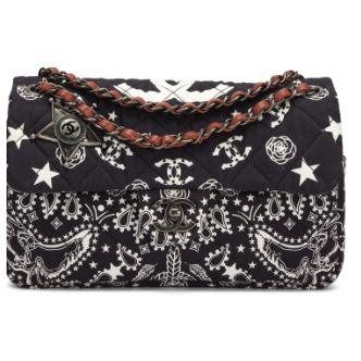 Chanel Medium Flap « Paris-Dallas » Bandana, toile matelassée Black & White, ruthénium