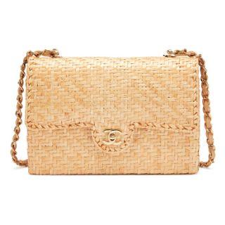 Chanel Medium Flap, rotin naturel beige, doré