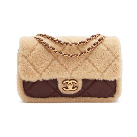 Chanel Medium Furry Coco Flap, shearling & agneau matelassé Beige Teddy & Dark Brown